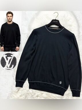 Louis Vuitton Black Crewneck Sweater with White Stitching